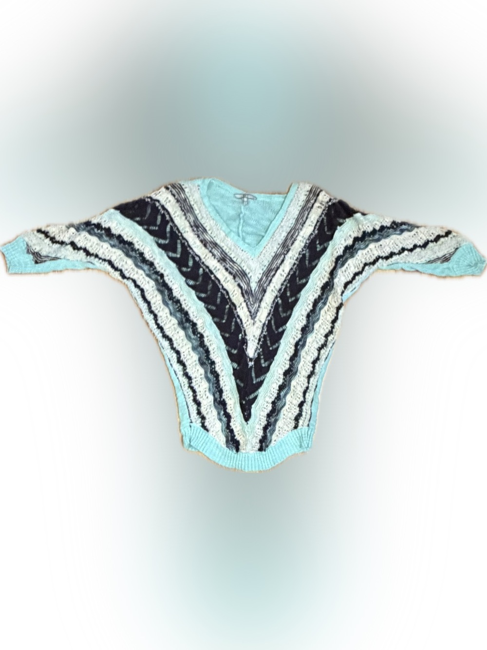 BKE Mint Black, Black & Cream V-Neck Knit Sweater